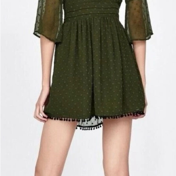 Zara Green Wrap Mini Dress with Ruffled Bishop Sleeves - Picture 2 of 9